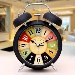 Retro Twin Bell Alarm Clock with metal frame, analog display, loud alarm, and night LED light – perfect for heavy sleepers and vintage décor