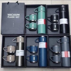 Vacuum Flask Set with 2 Cups, Double Wall Stainless Steel Thermo 500ml Vacuum Insulated Bottle Water Flask Set with 3 Cups Gift Set with Two Cups Hot & Cold (Multicolor)